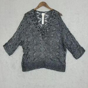 NWOT Chico's Embellished Knit Sweater Size 2 /L Black & Gray  7CT